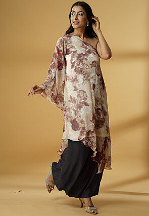 Digital Printed Georgette Asymmetric Kurta Set in Multicolor