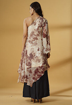 Digital Printed Georgette Asymmetric Kurta Set in Multicolor