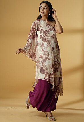 Digital Printed Georgette Asymmetric Kurta Set in Multicolor