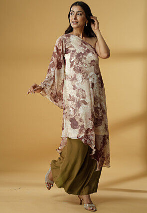 Digital Printed Georgette Asymmetric Kurta Set in Multicolor