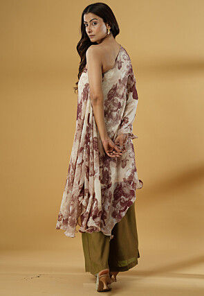 Digital Printed Georgette Asymmetric Kurta Set in Multicolor