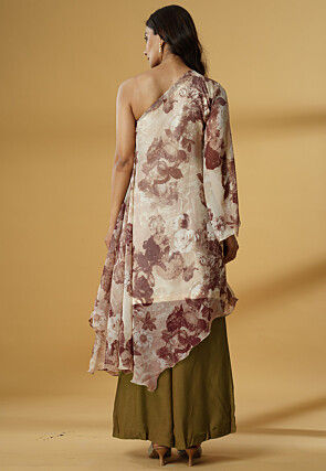 Digital Printed Georgette Asymmetric Kurta Set in Multicolor