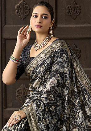 Digital Printed Georgette Brasoo Saree in Black