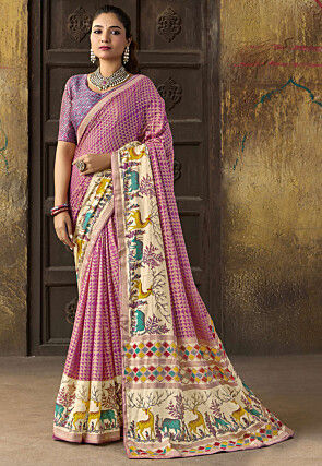 Digital Printed Georgette Brasoo Saree in Pink