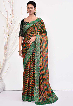 Digital Printed Georgette Brasso Saree in Multicolor