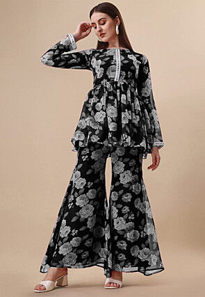 Digital Printed Georgette Co Ord Set in Black