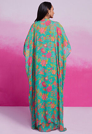 Digital Printed Georgette Co Ord Set in Teal Green