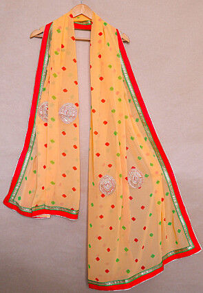Digital Printed Georgette Dupatta in Orange