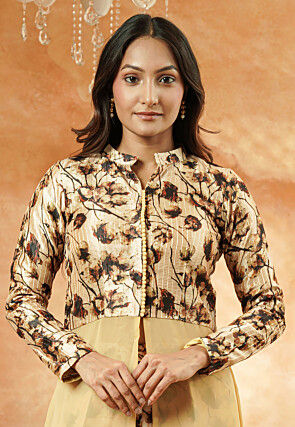 Digital Printed Georgette Straight Kurta Set in Beige