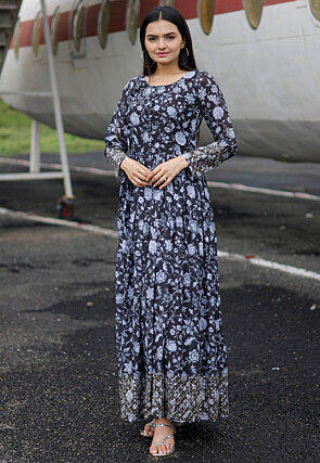 Digital Printed Georgette Gown in Black