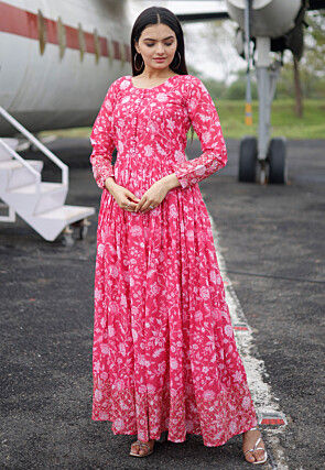 Digital Printed Georgette Gown in Pink