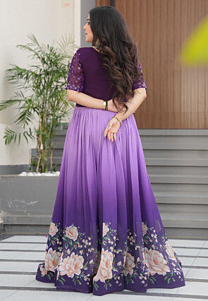 Digital Printed Georgette Gown in Purple