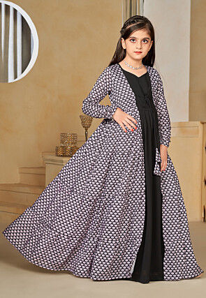 Digital Printed Georgette Gown with Jacket in Black