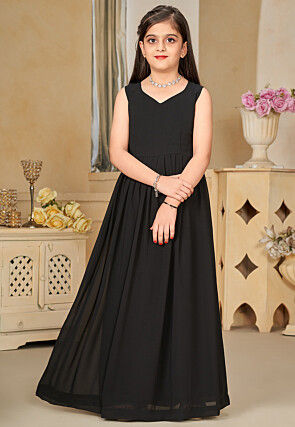 Digital Printed Georgette Gown with Jacket in Black