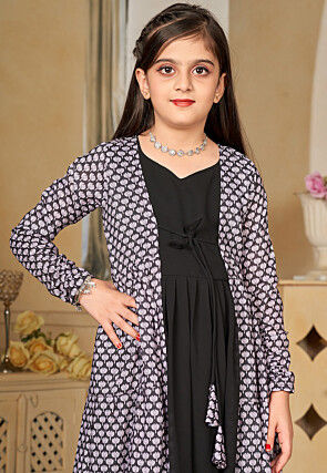 Digital Printed Georgette Gown with Jacket in Black