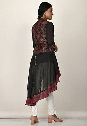 Digital Printed Georgette High Low Tunic in Black and Old Rose