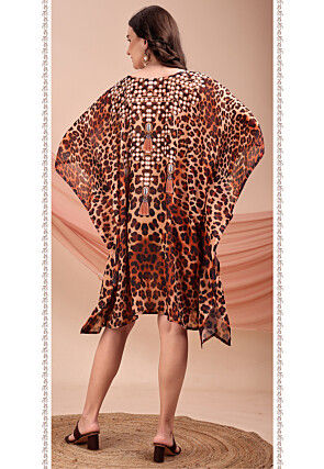 Digital Printed Georgette Kaftan Dress in Brown