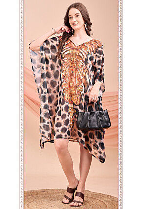 Digital Printed Georgette Kaftan Dress in Brown