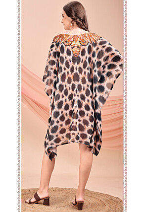 Digital Printed Georgette Kaftan Dress in Brown