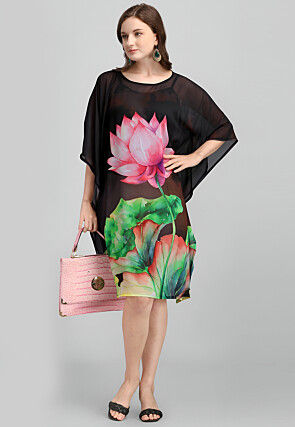 Digital Printed Georgette Kaftan in Black
