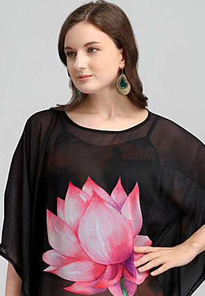 Digital Printed Georgette Kaftan in Black