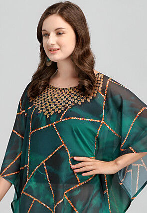 Digital Printed Georgette Kaftan in Green