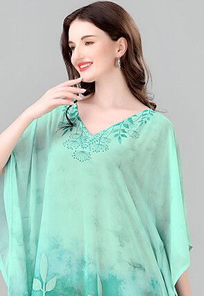 Digital Printed Georgette Kaftan in Green