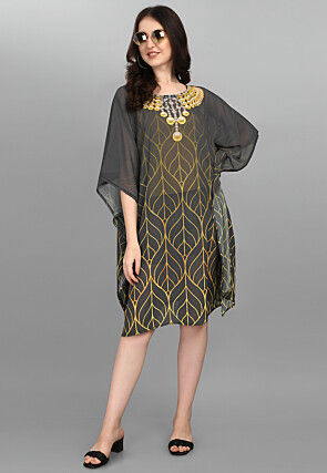Digital Printed Georgette Kaftan in Grey