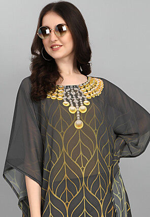 Digital Printed Georgette Kaftan in Grey