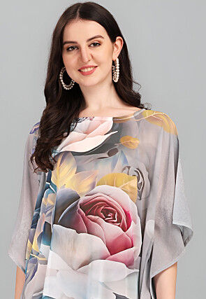 Digital Printed Georgette Kaftan in Grey