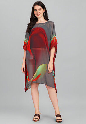 Digital Printed Georgette Kaftan in Grey