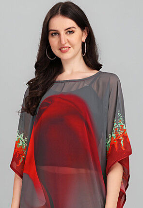 Digital Printed Georgette Kaftan in Grey