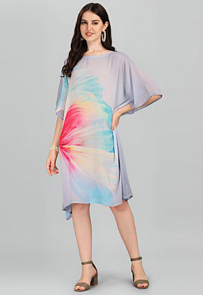 Digital Printed Georgette Kaftan in Grey