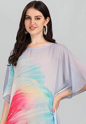 Digital Printed Georgette Kaftan in Grey