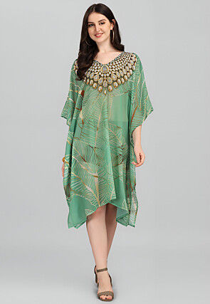 Digital Printed Georgette Kaftan in Light Green