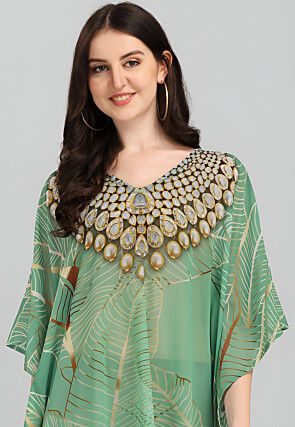 Digital Printed Georgette Kaftan in Light Green