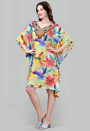 Digital Printed Georgette Kaftan in Light Green