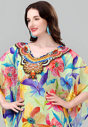 Digital Printed Georgette Kaftan in Light Green