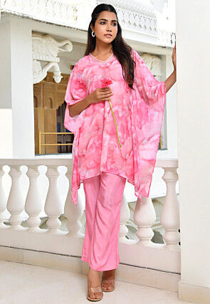 Digital Printed Georgette Kaftan Set in Pink