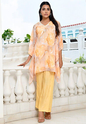 Digital Printed Georgette Kaftan Set in Yellow