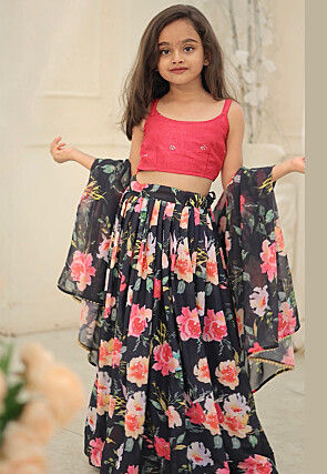 Digital Printed Georgette Lehenga in Black