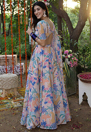 Digital Printed Georgette Lehenga in Cream