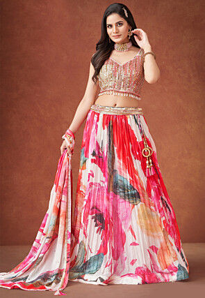 Digital Printed Georgette Lehenga in Multicolor