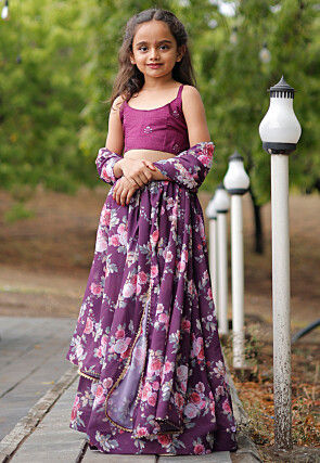 Digital Printed Georgette Lehenga in Purple