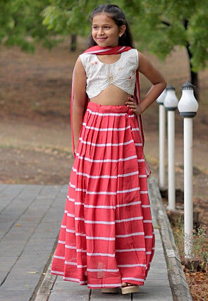 Digital Printed Georgette Lehenga in Red