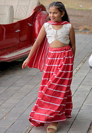 Digital Printed Georgette Lehenga in Red