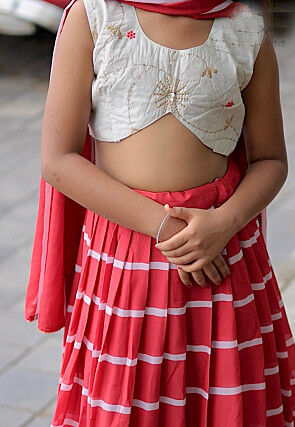 Digital Printed Georgette Lehenga in Red