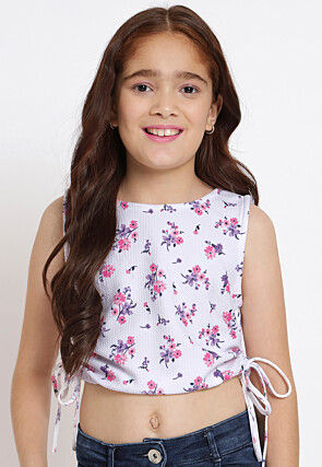 Digital Printed Georgette Lycra (Elastane) Crop Top in White