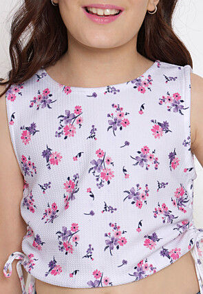 Digital Printed Georgette Lycra (Elastane) Crop Top in White