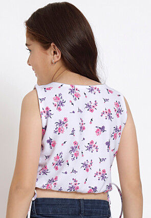 Digital Printed Georgette Lycra (Elastane) Crop Top in White